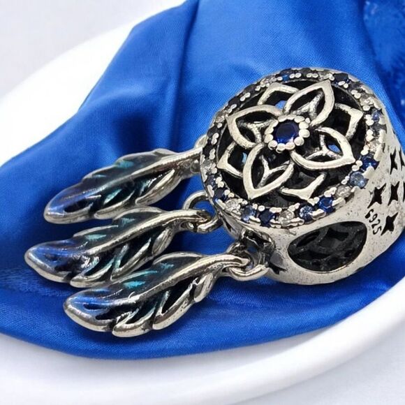 Dreamcatcher Feather Charm S925 Sterling Silver Dangle Bracelet Bohemian Tribal - Picture 2 of 9